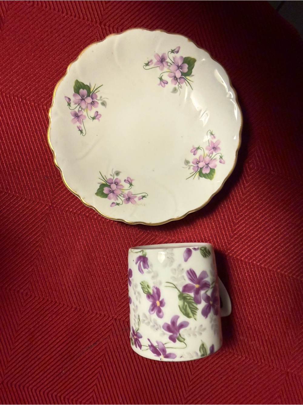 Floral Violet Porcelain Cup and Saucer Set - Elegant Home Dining